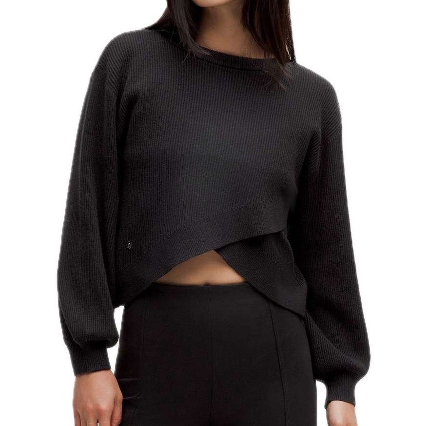 Lululemon Black Ribbed Knit Cotton Blend Reversible Crossover Sweater